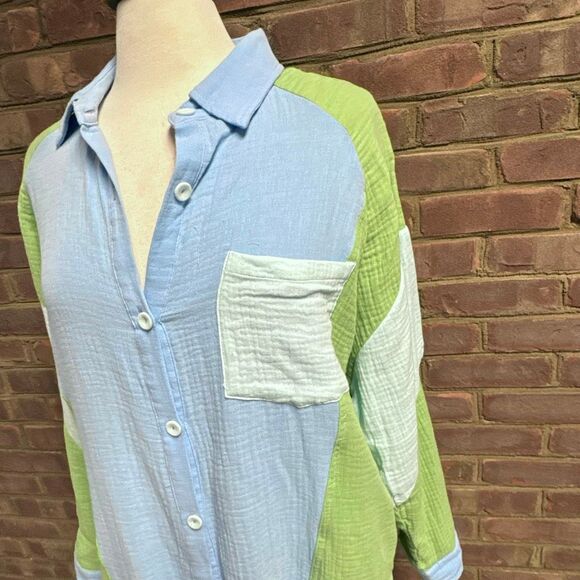 Davi & Dani Womens Multi Long Sleeve Viscose Oversized Button Up Size M - Picture 3 of 8